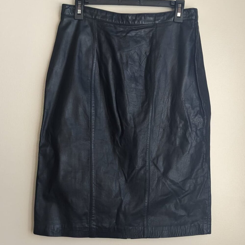 Evan Davies Black Leather Pencil Skirt Size 14